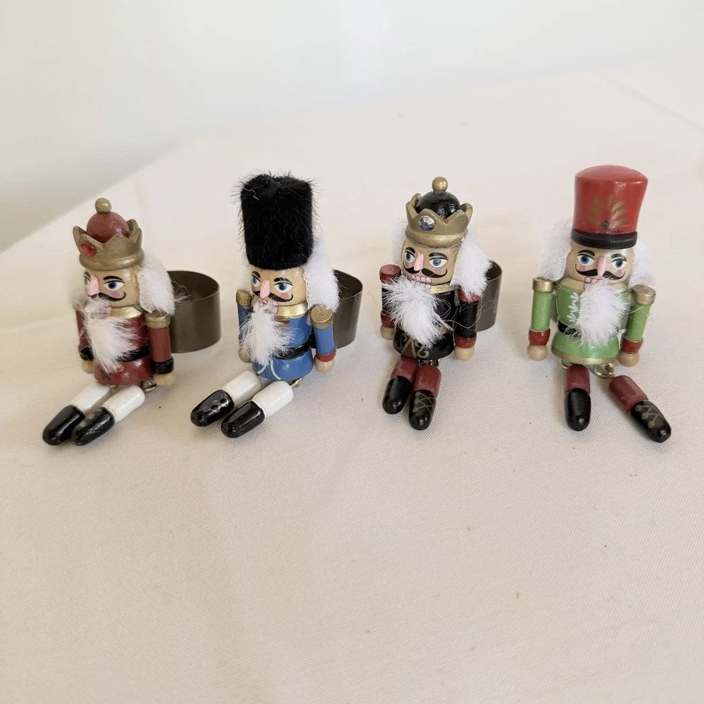 World Market Nutcracker Napkin Rings Wood Christmas Holiday Dangle Legs Set Of 4